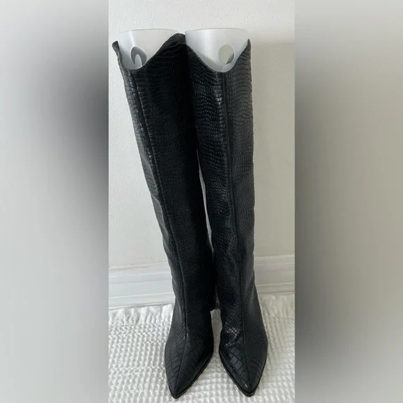 SCHUTZ - Maryana Crocodile Embossed Knee-High Block Boot Size 5 - Picture 6 of 13